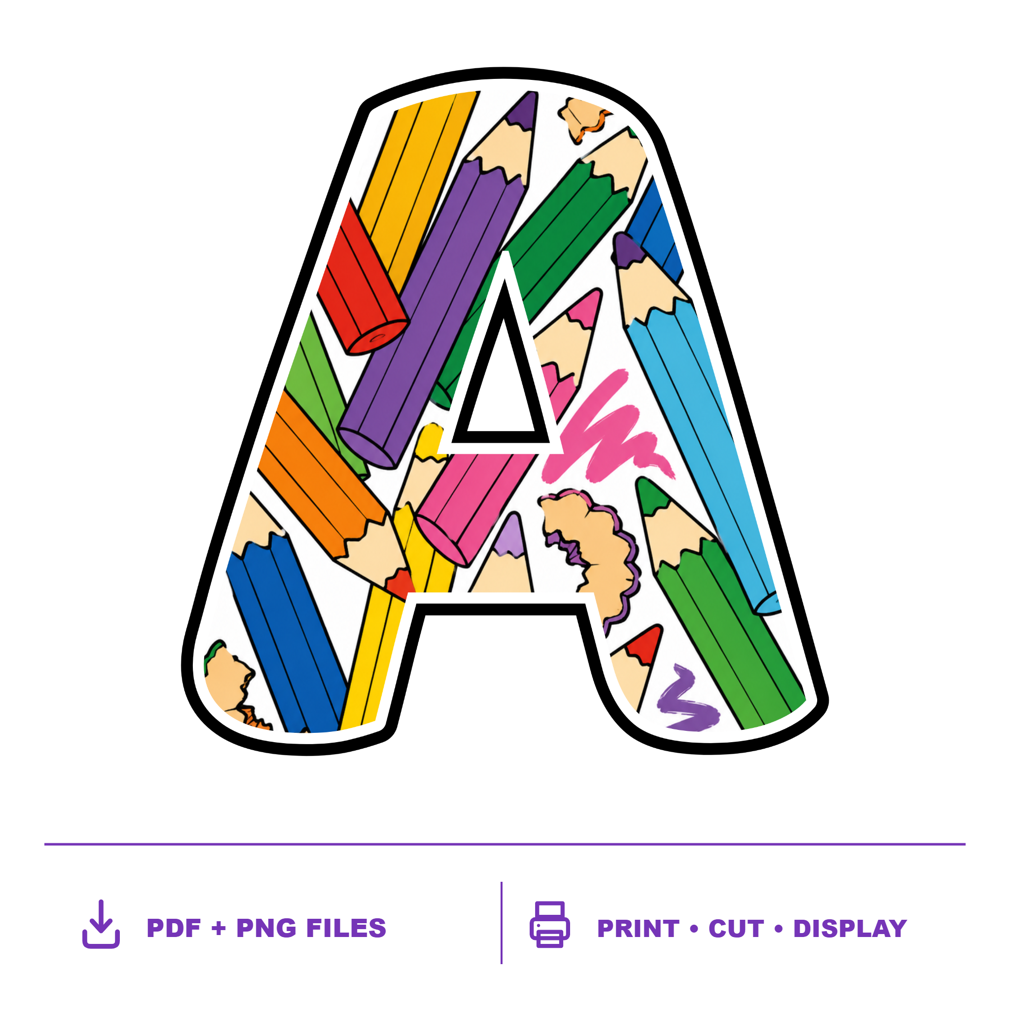 Colouring Pencils Display Lettering Pack - Set 01 - Uppercase A-Z