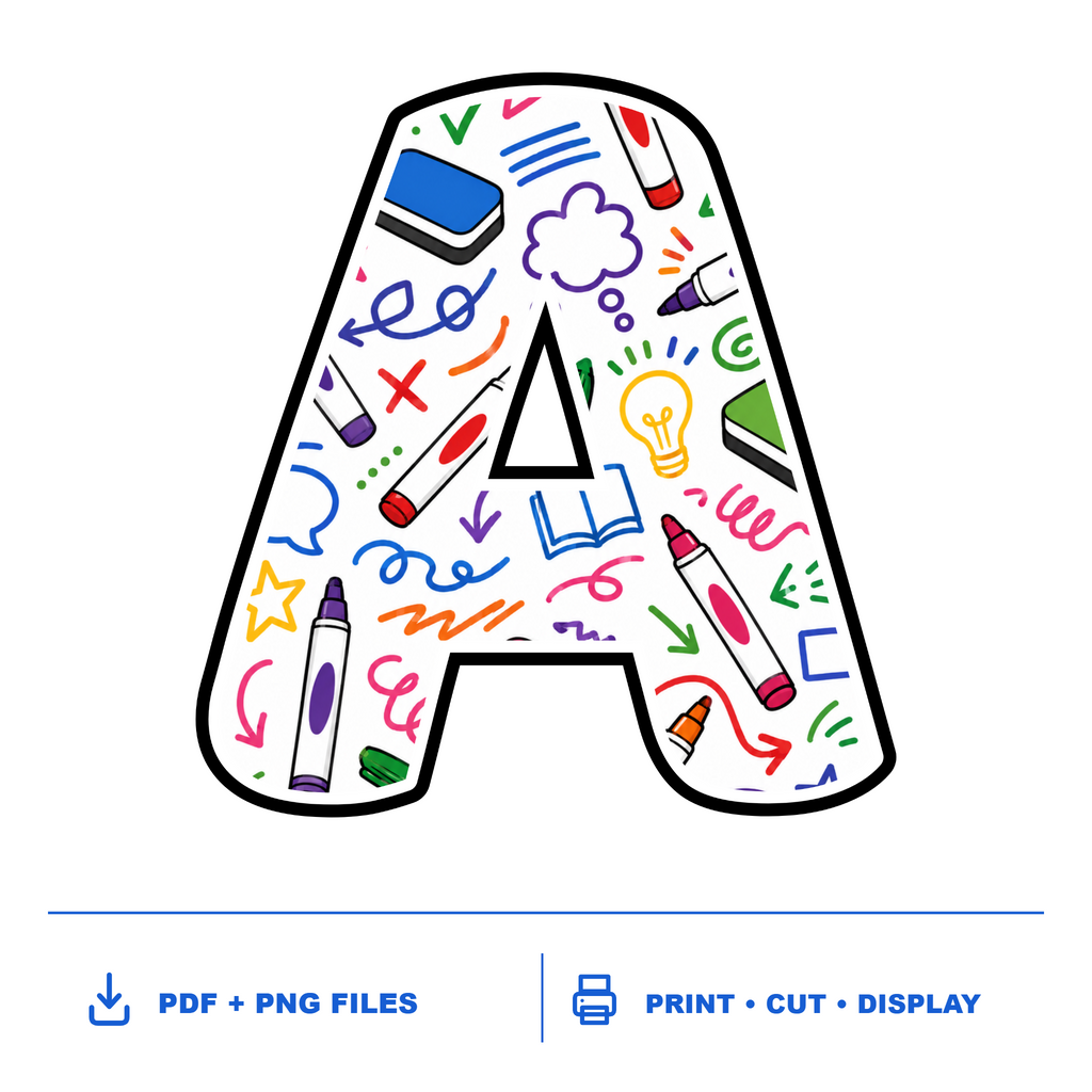 Whiteboard Doodle Display Lettering Pack - Set 01 - Uppercase A-Z