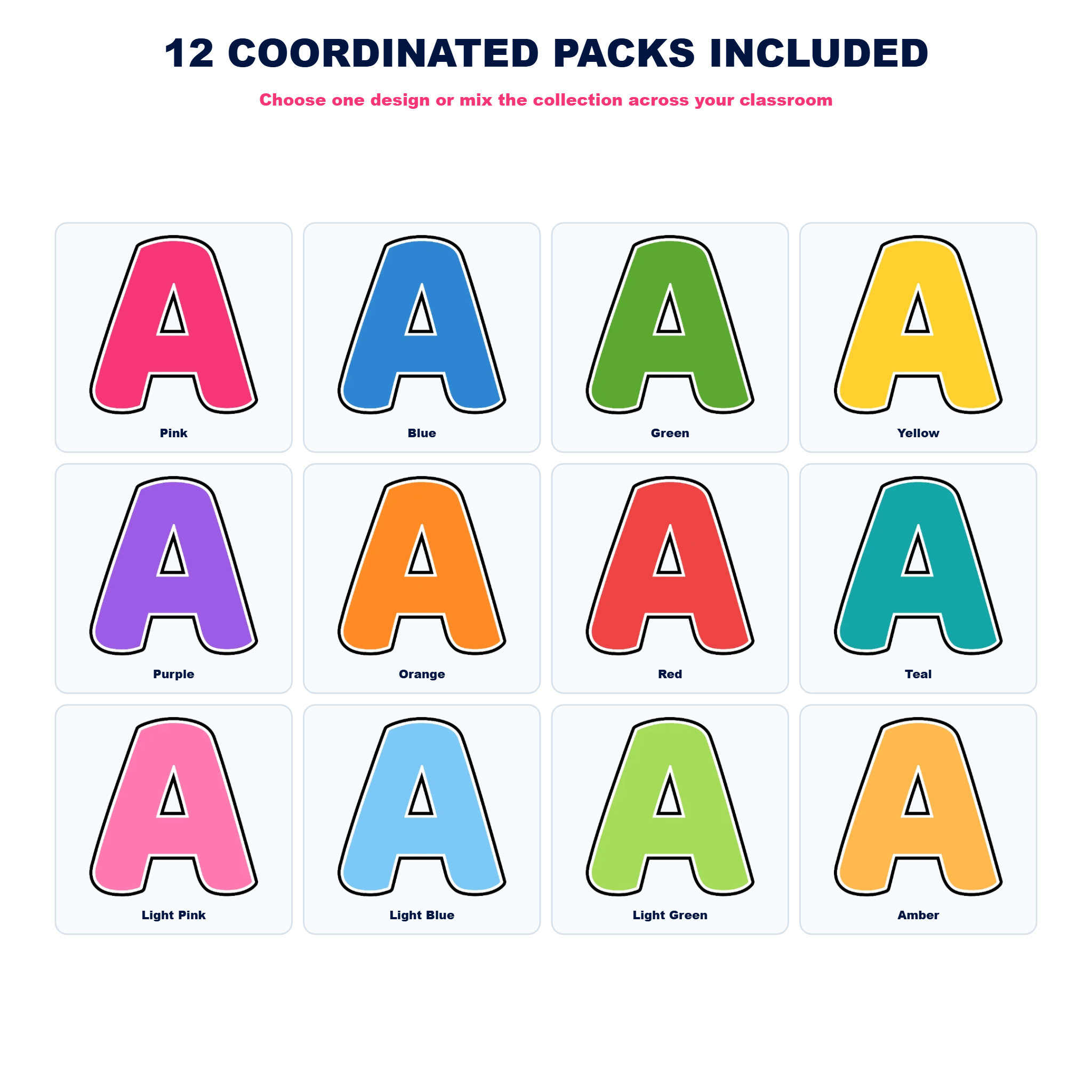Colour Display Lettering Collection  - Set 01 - 12 Uppercase A–Z Packs