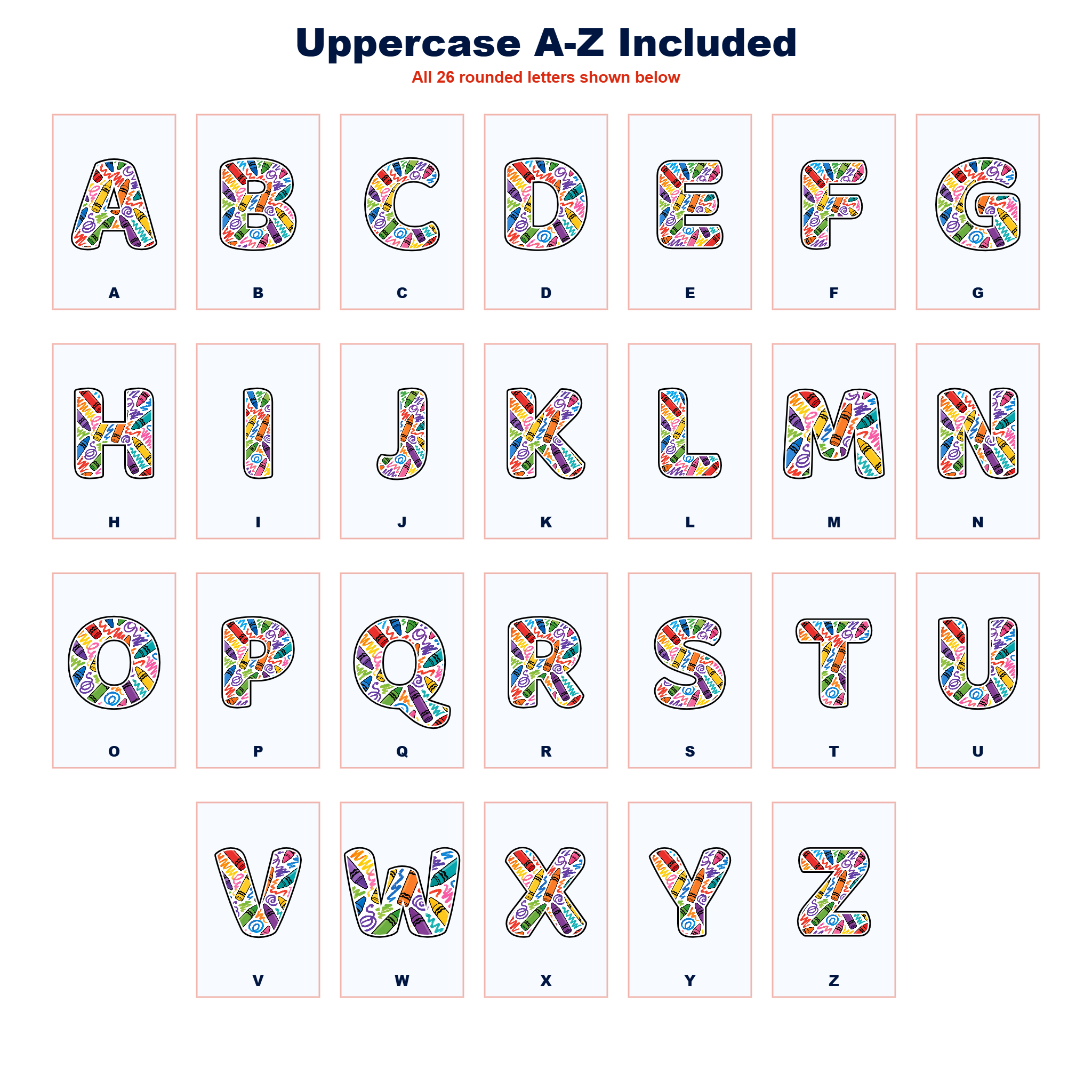 Crayons & Scribbles Display Lettering Pack - Set 01 - Uppercase A-Z