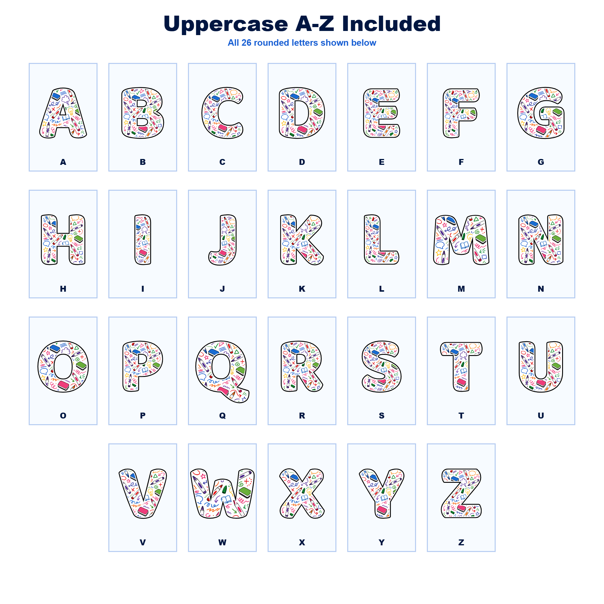 Whiteboard Doodle Display Lettering Pack - Set 01 - Uppercase A-Z