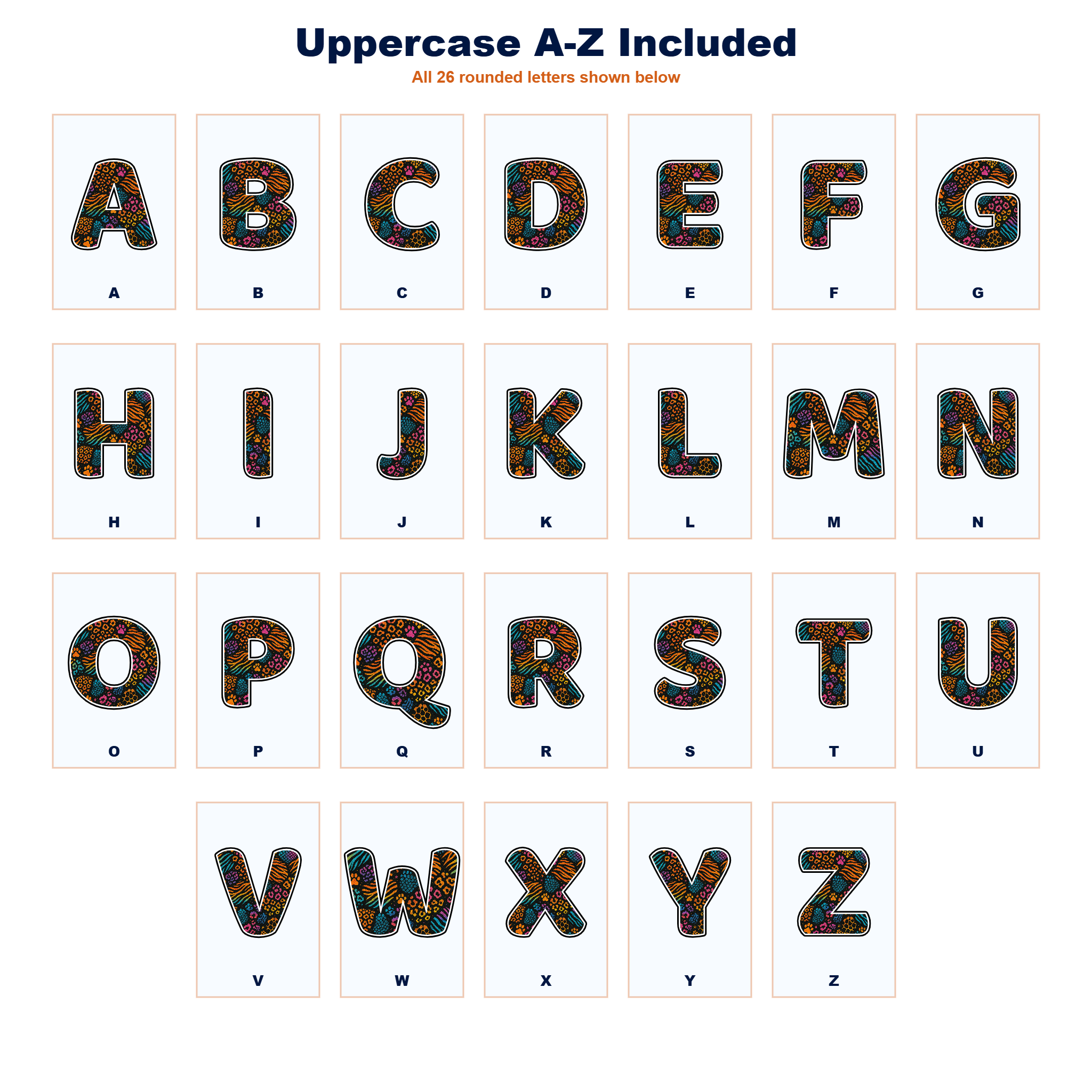 Animal Print Display Lettering Pack - Set 01 - Uppercase A-Z