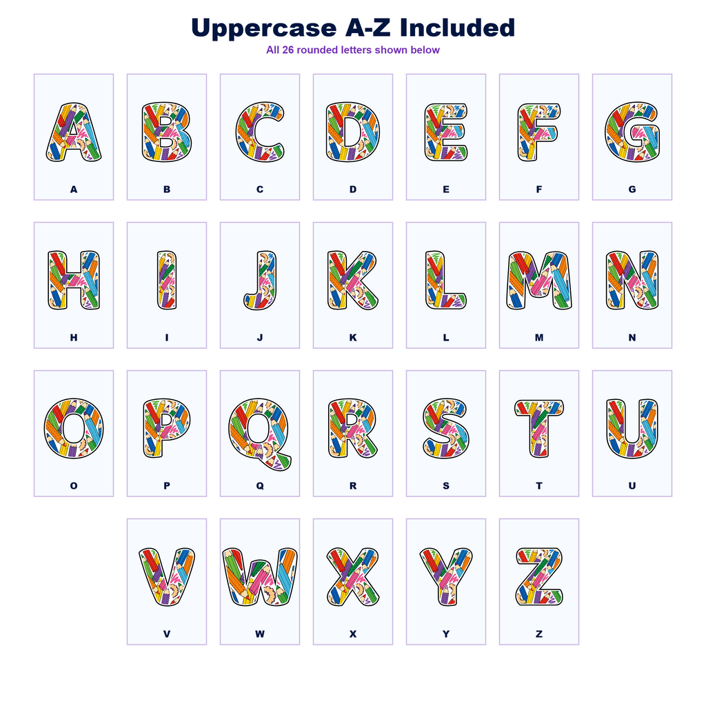 Colouring Pencils Display Lettering Pack - Set 01 - Uppercase A-Z