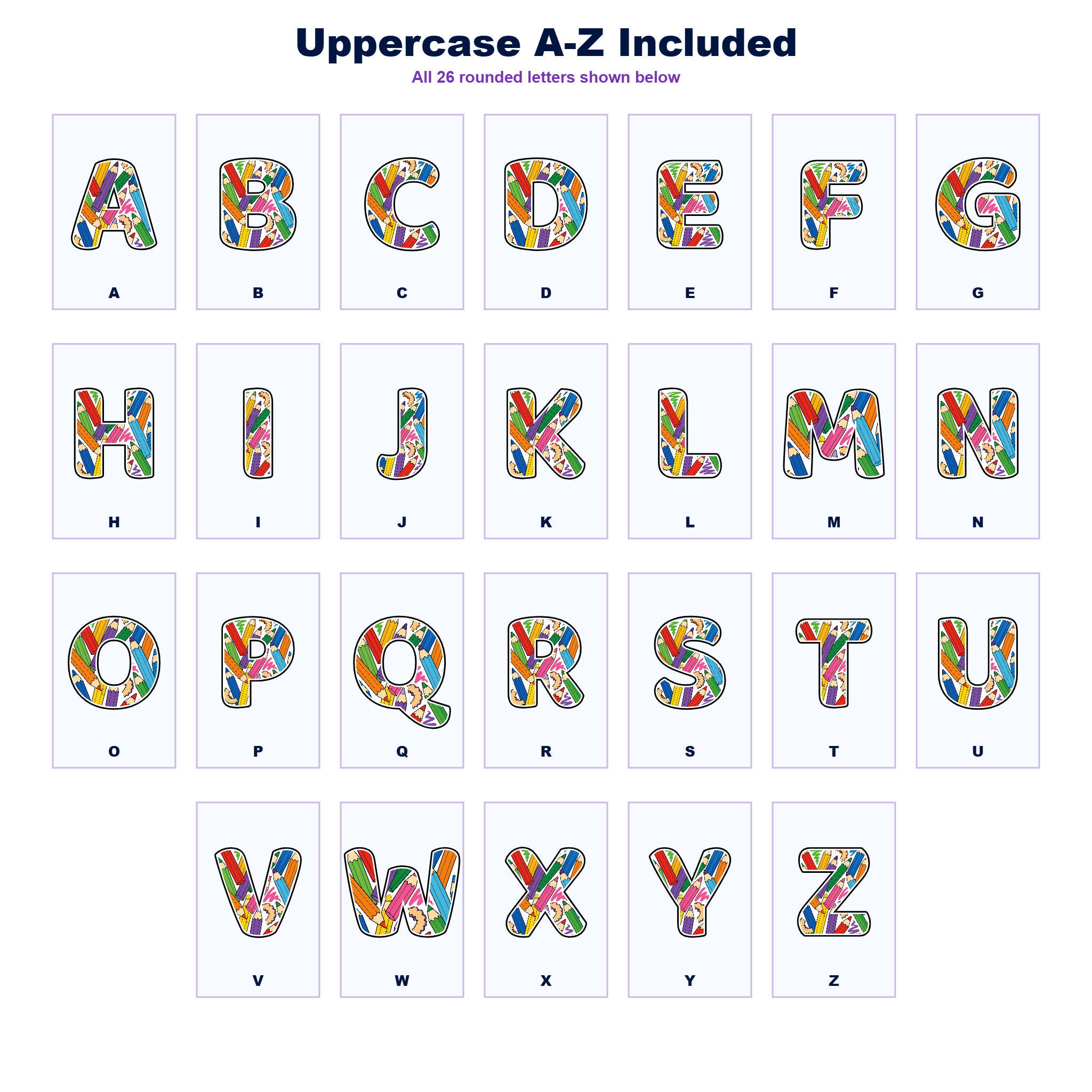 Colouring Pencils Display Lettering Pack - Set 01 - Uppercase A-Z