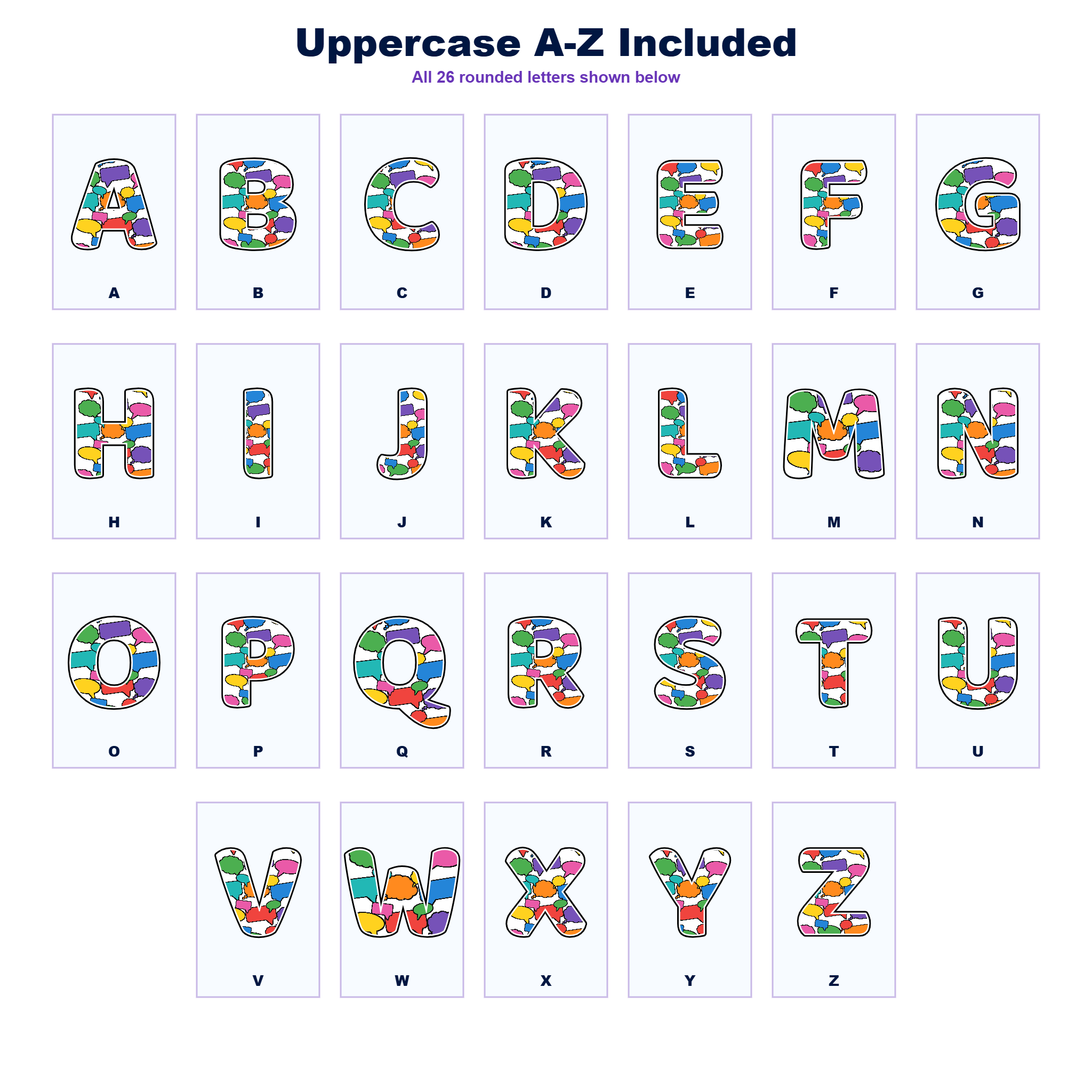 Speech & Thinking Bubbles Display Lettering Pack - Set 01 - Uppercase A-Z