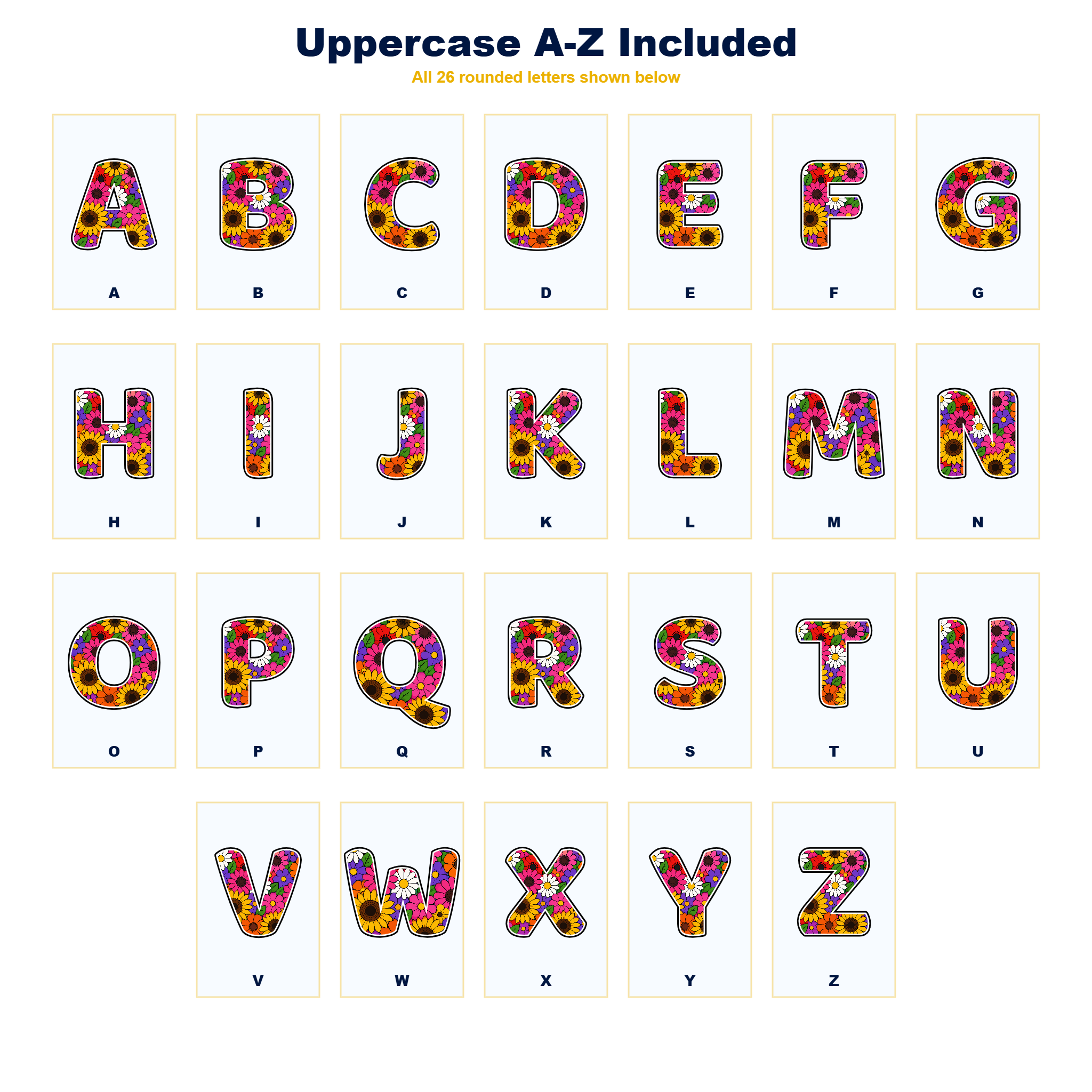 Flowers Display Lettering Pack - Set 01 - Uppercase A-Z