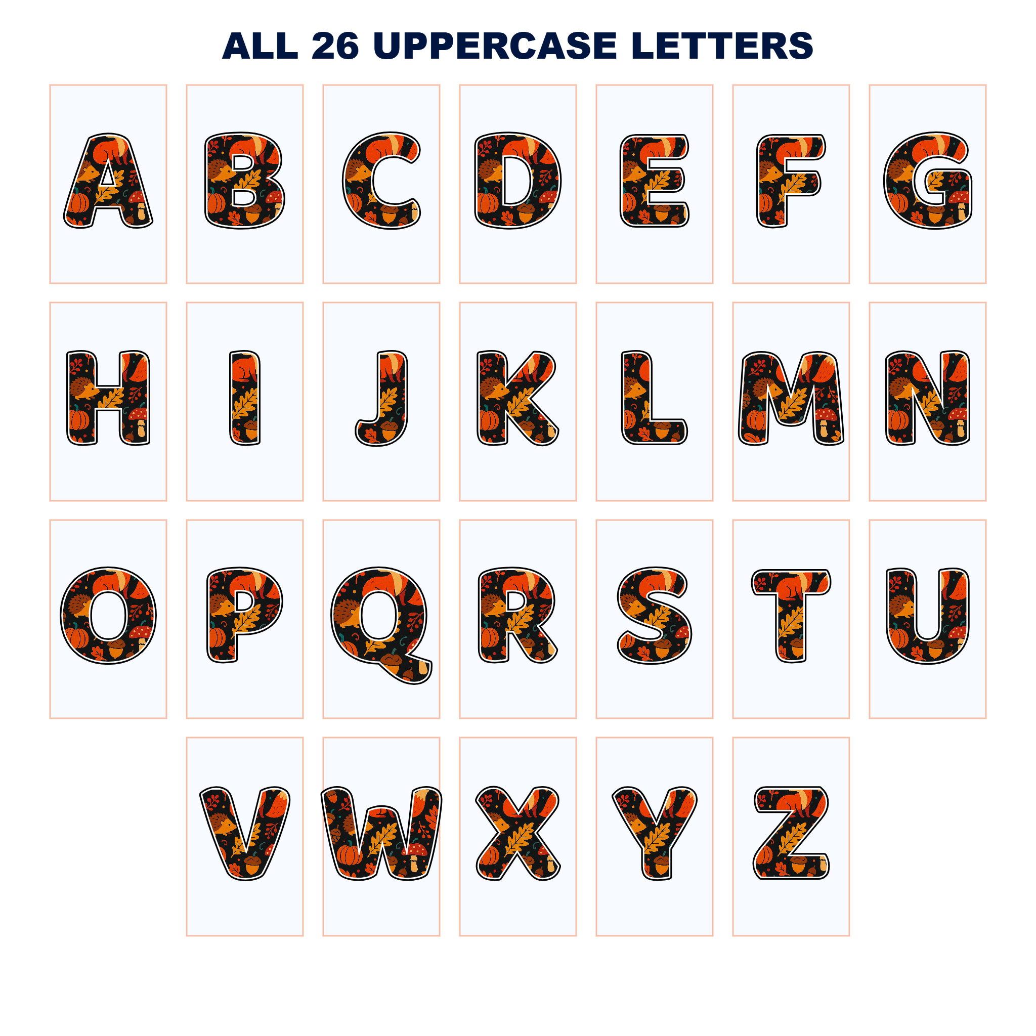 Autumn Woodland Display Lettering Pack – Set 01 – Uppercase A–Z