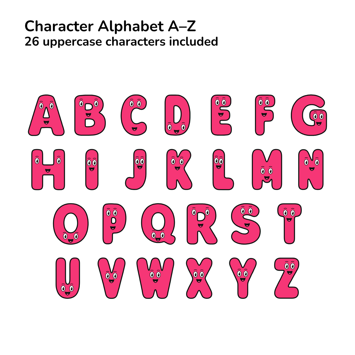 Pink Character Display Lettering Pack - Uppercase A–Z