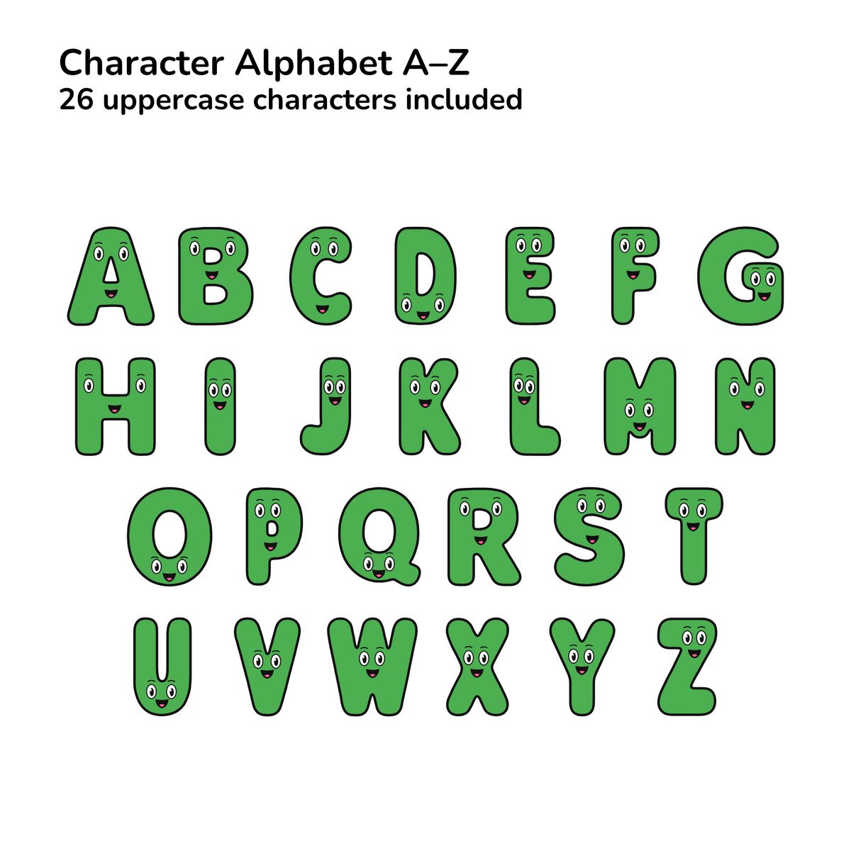 Green Character Display Lettering Pack - Uppercase A–Z