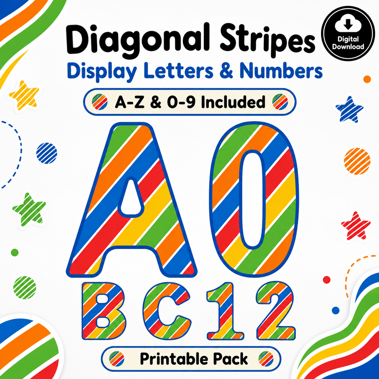 Diagonal Stripes Display Letters & Numbers (A-Z + 0-9)