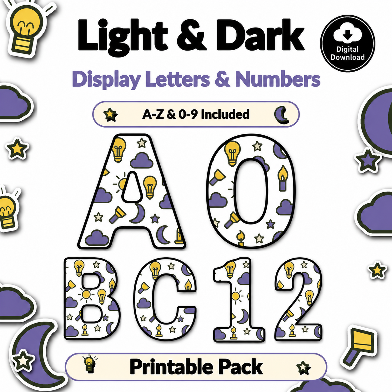 Light and Dark: Display Letters & Numbers (A–Z + 0–9)