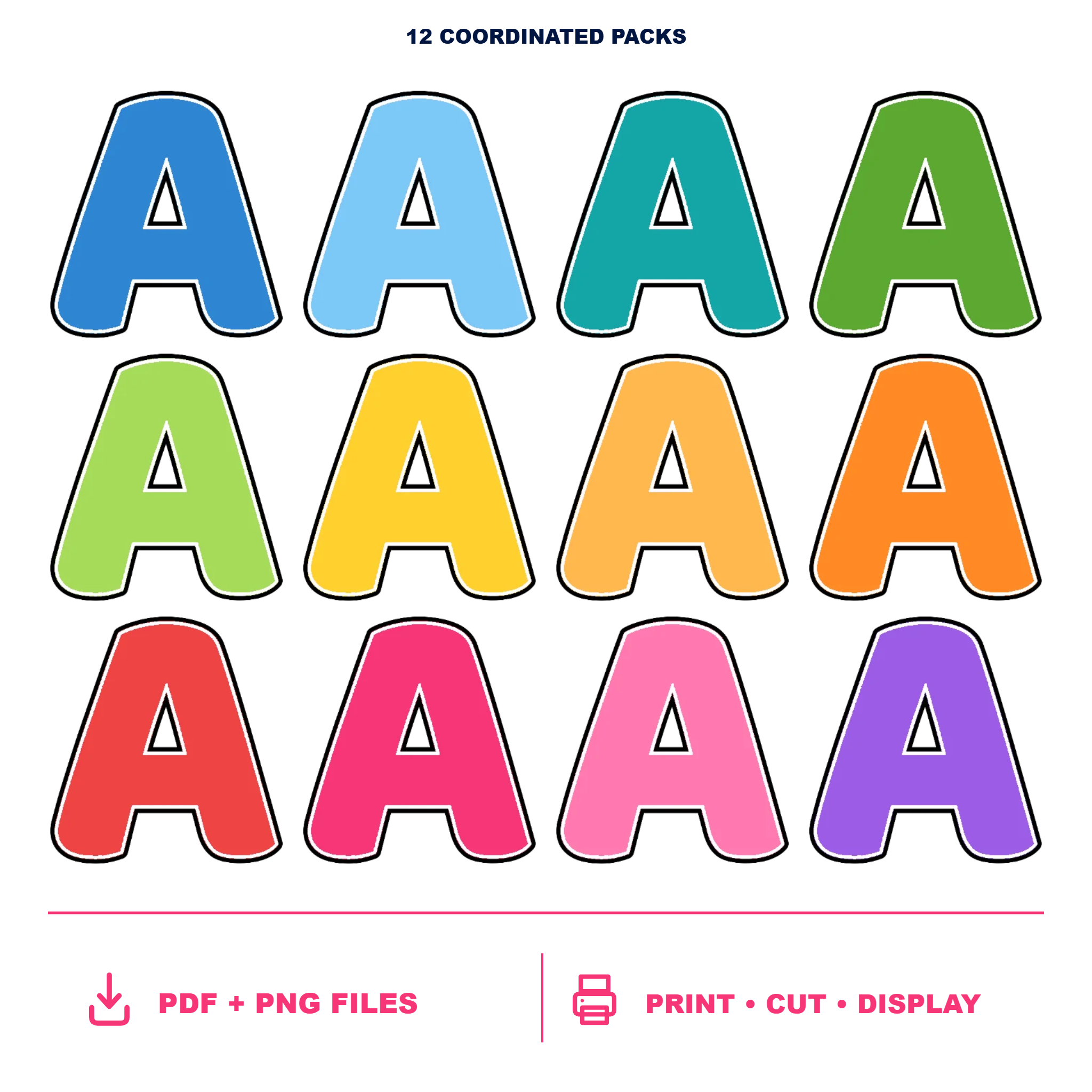 Colour Display Lettering Collection - Set 01 - 12 Uppercase A–Z Packs