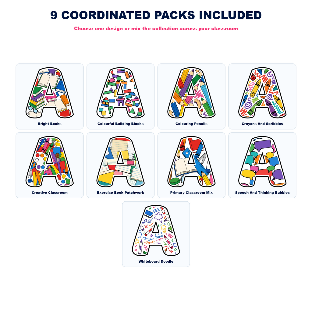 Classroom Display Lettering Collection - Set 01 - 9 Uppercase A–Z Packs
