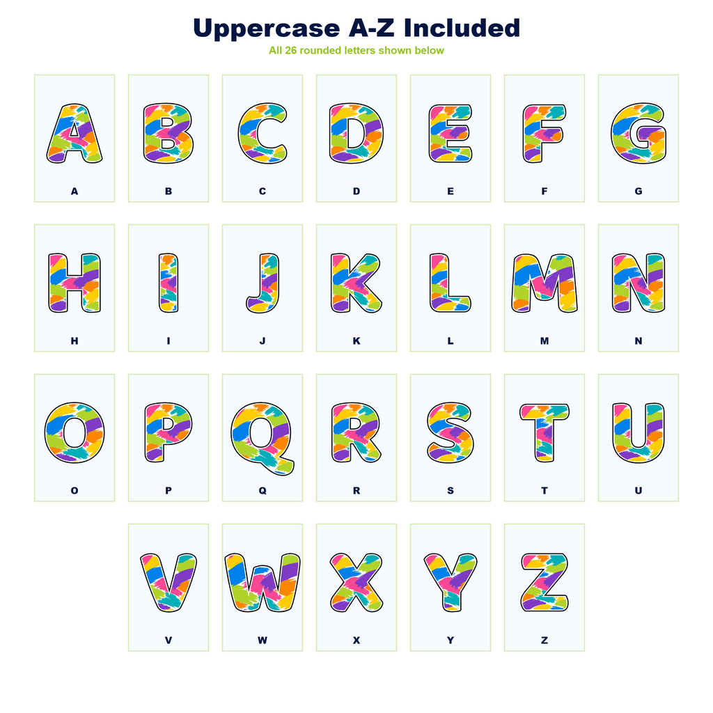 Colour Pop Brushstrokes Display Lettering Pack - Set 01 - Uppercase A-Z