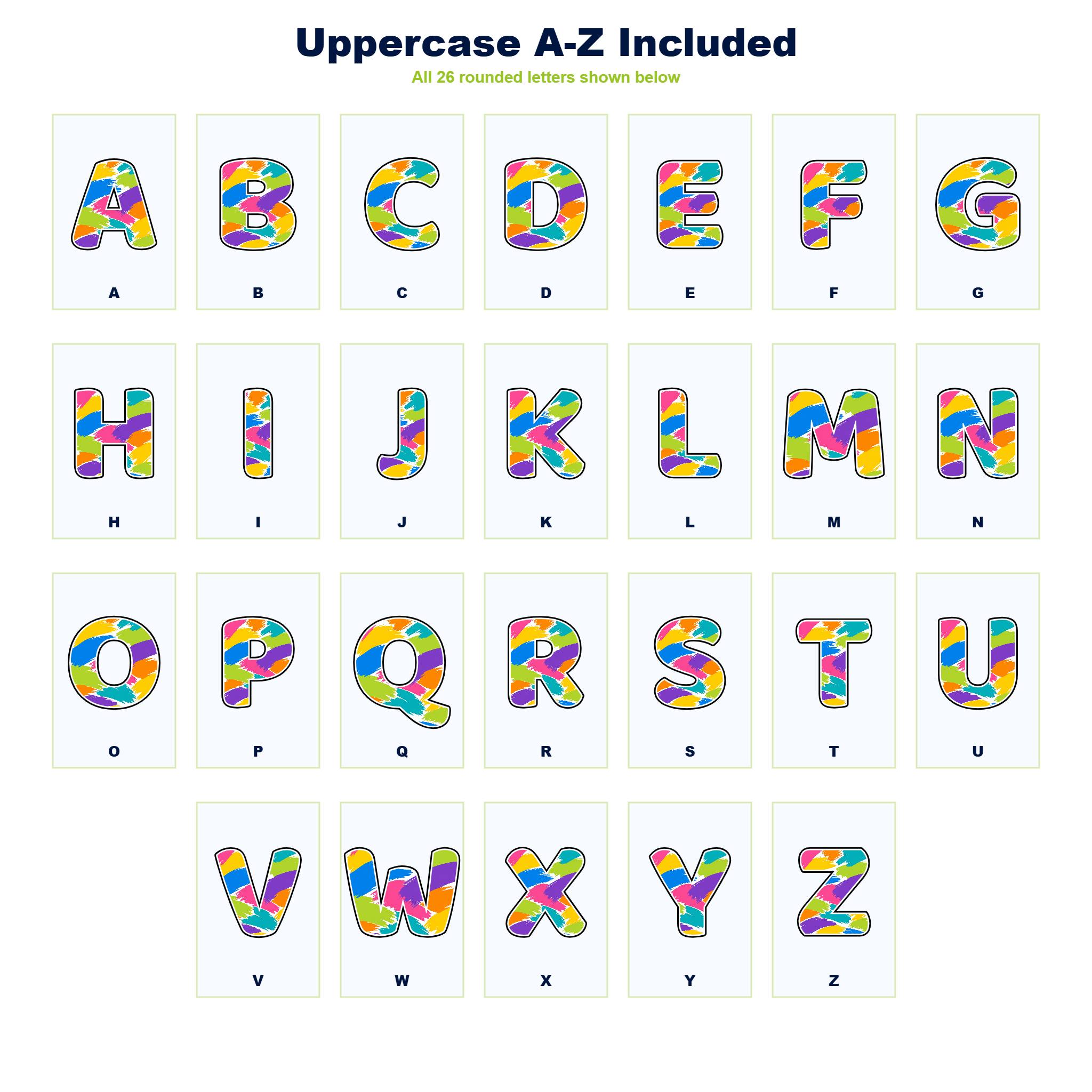 Colour Pop Brushstrokes Display Lettering Pack - Set 01 - Uppercase A-Z
