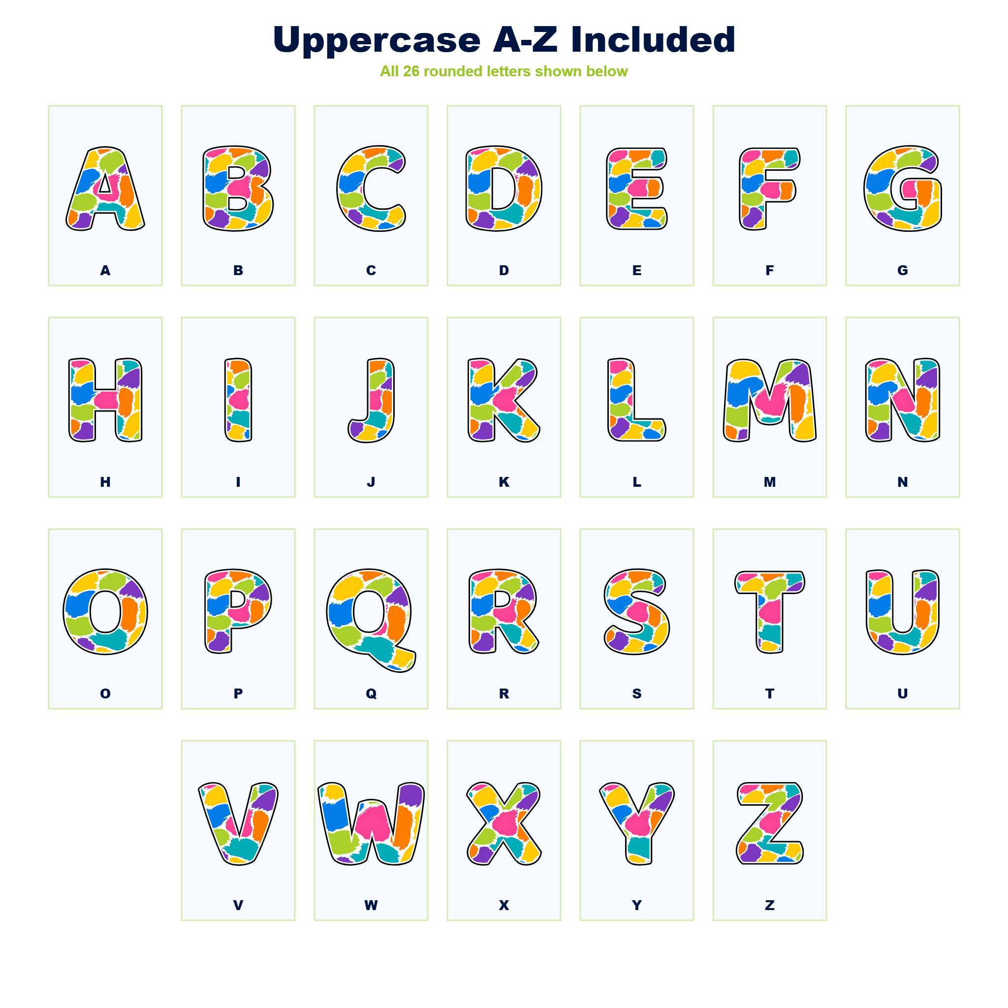 Colour Pop Paint Dabs Display Lettering Pack - Set 01 - Uppercase A-Z