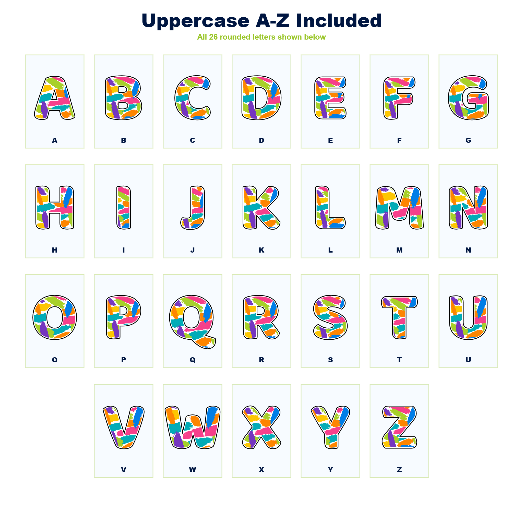 Colour Pop Painted Bands Display Lettering Pack - Set 01 - Uppercase A-Z