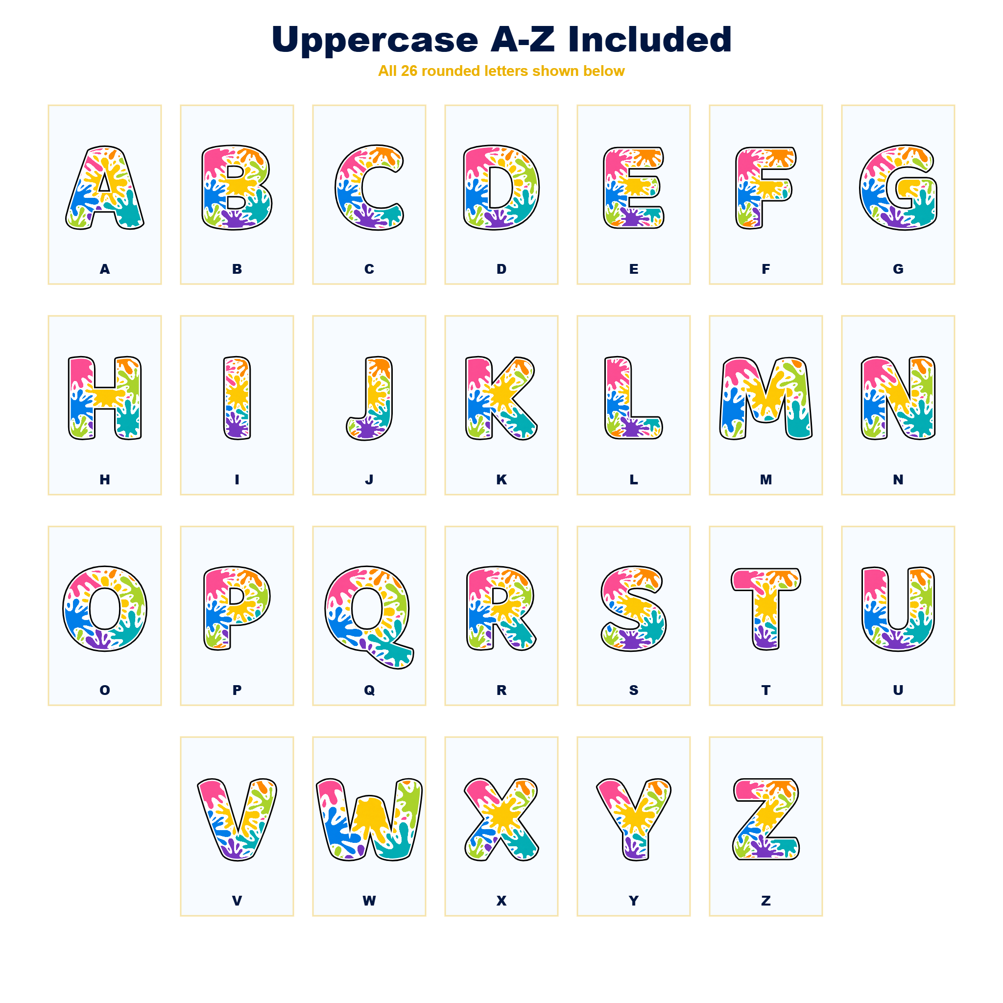 Colour Pop Splashes Display Lettering Pack - Set 01 - Uppercase A-Z