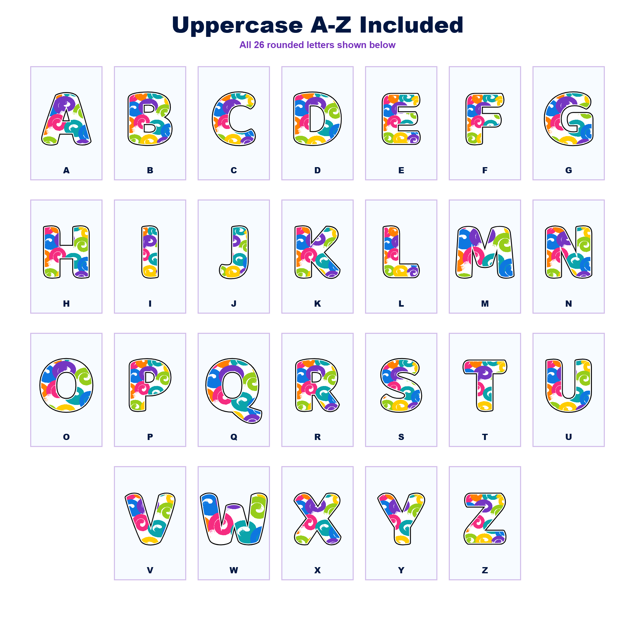 Colour Pop Swirls Display Lettering Pack - Set 01 - Uppercase A-Z