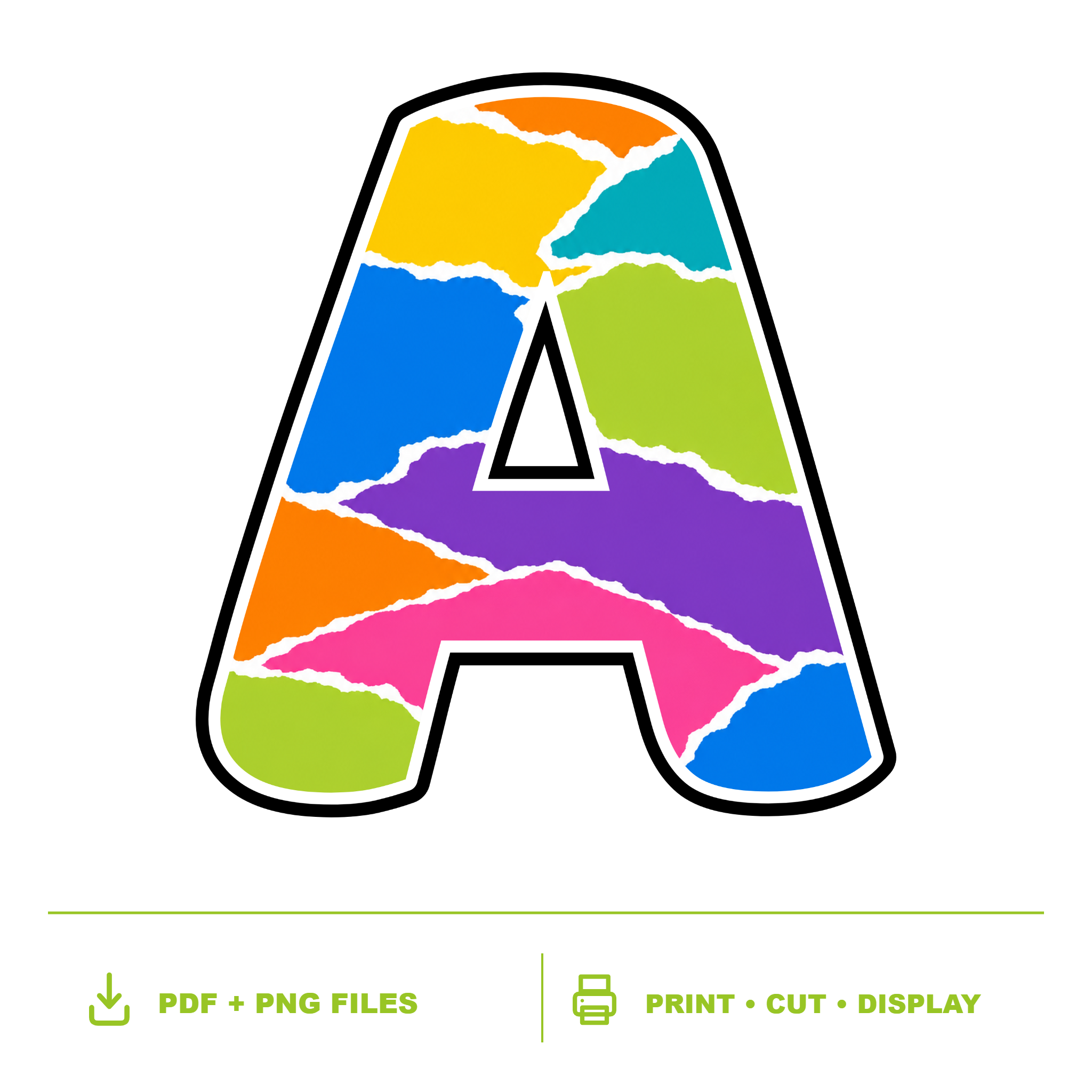 Colour Pop Torn Paper Display Lettering Pack - Set 01 - Uppercase A-Z