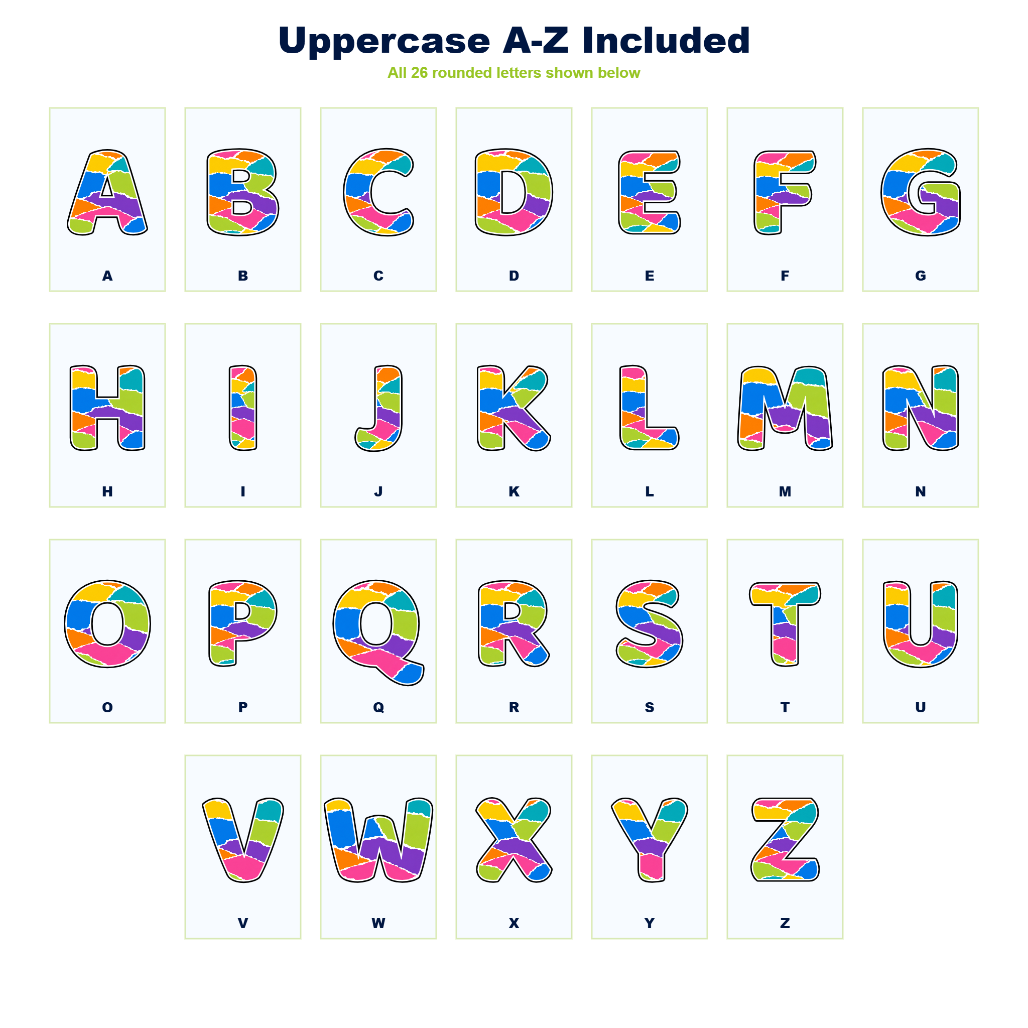 Colour Pop Torn Paper Display Lettering Pack - Set 01 - Uppercase A-Z