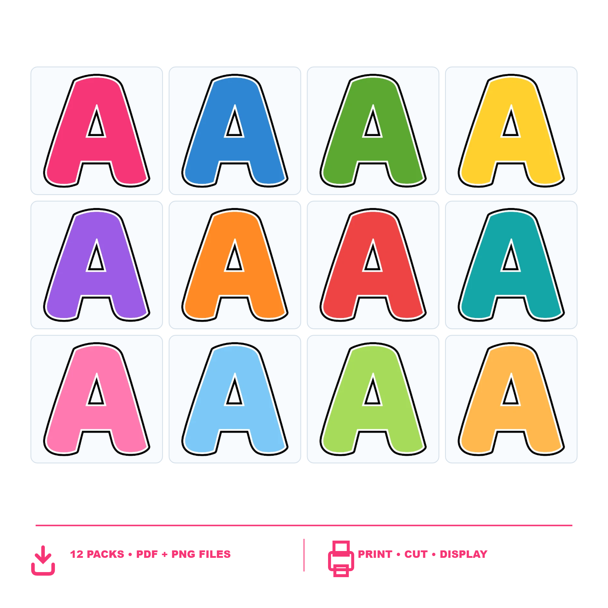 Colour Display Lettering Collection  - Set 01 - 12 Uppercase A–Z Packs