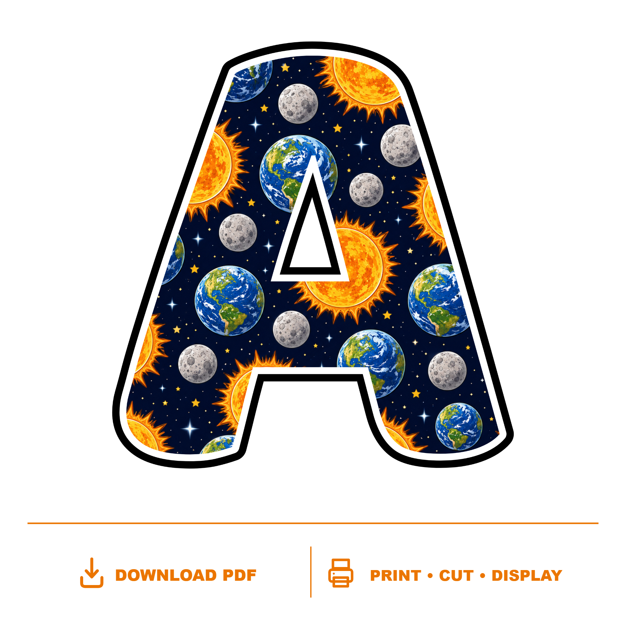 Earth, Sun and Moon Display Lettering Pack – Set 01 – Uppercase A–Z