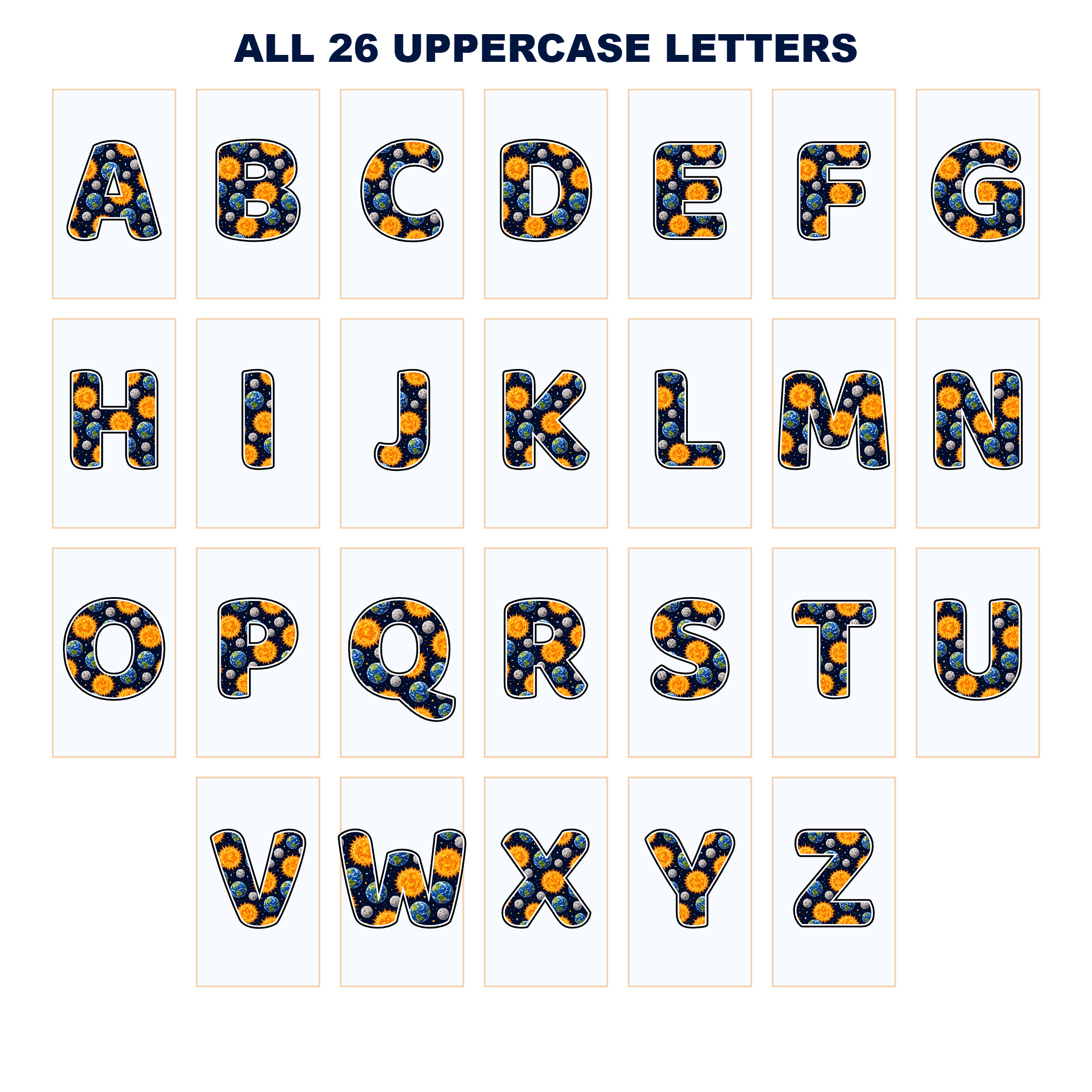 Earth, Sun and Moon Display Lettering Pack – Set 01 – Uppercase A–Z