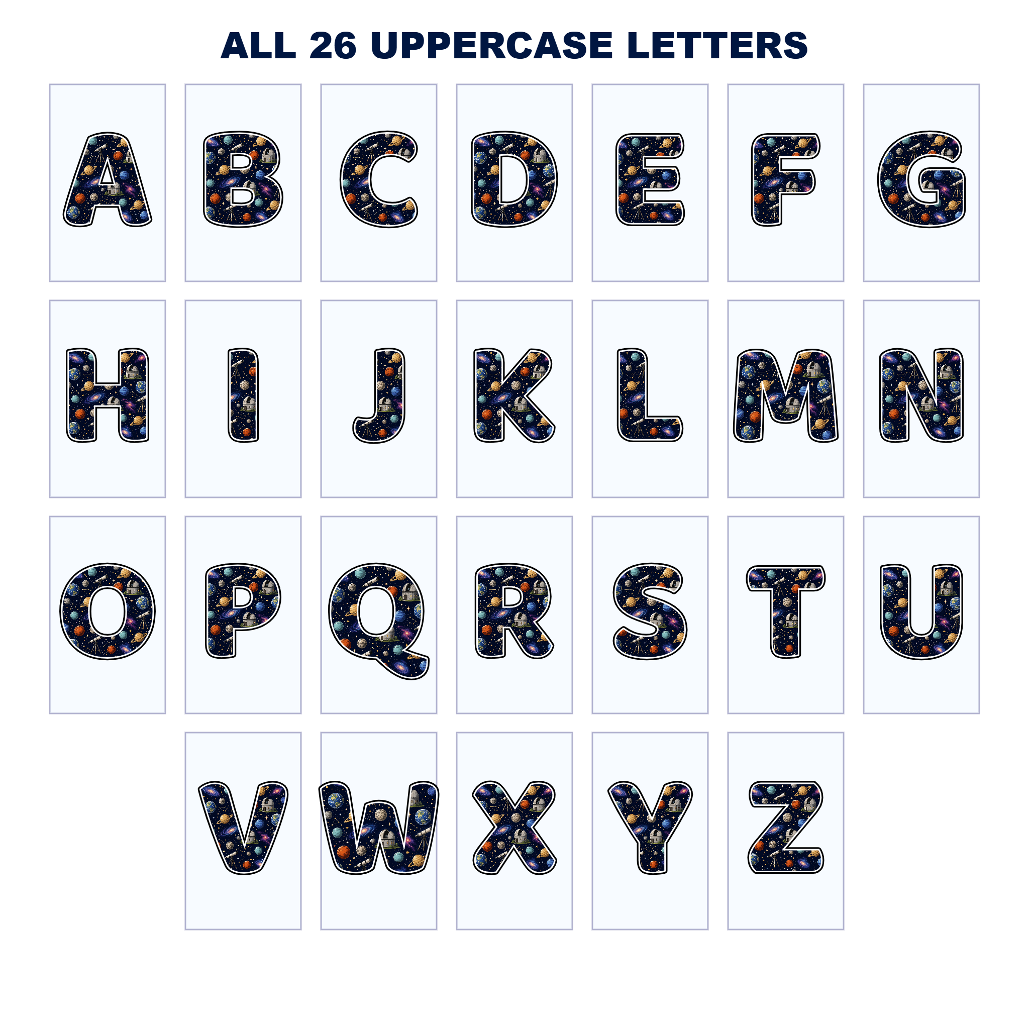 Observing Space Display Lettering Pack – Set 01 – Uppercase A–Z