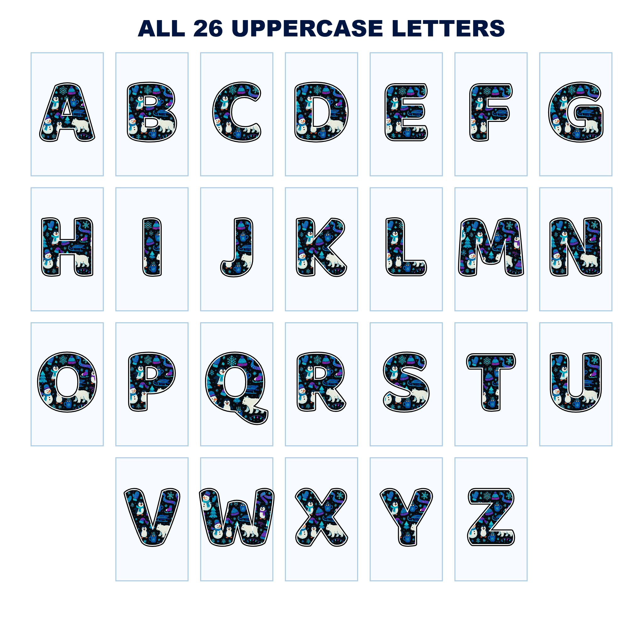 Snowy Winter Display Lettering Pack – Set 01 – Uppercase A–Z