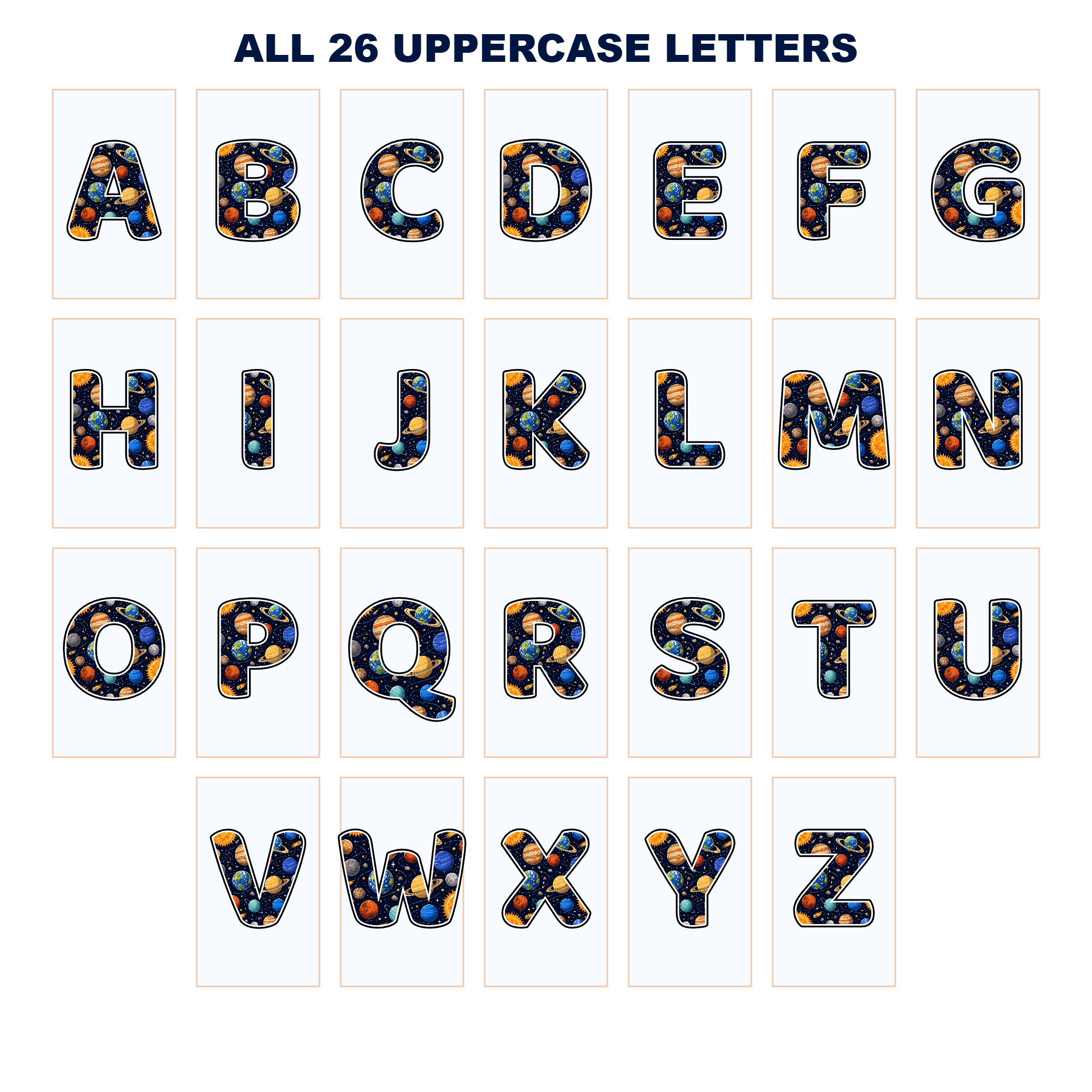 Solar System Display Lettering Pack – Set 01 – Uppercase A–Z