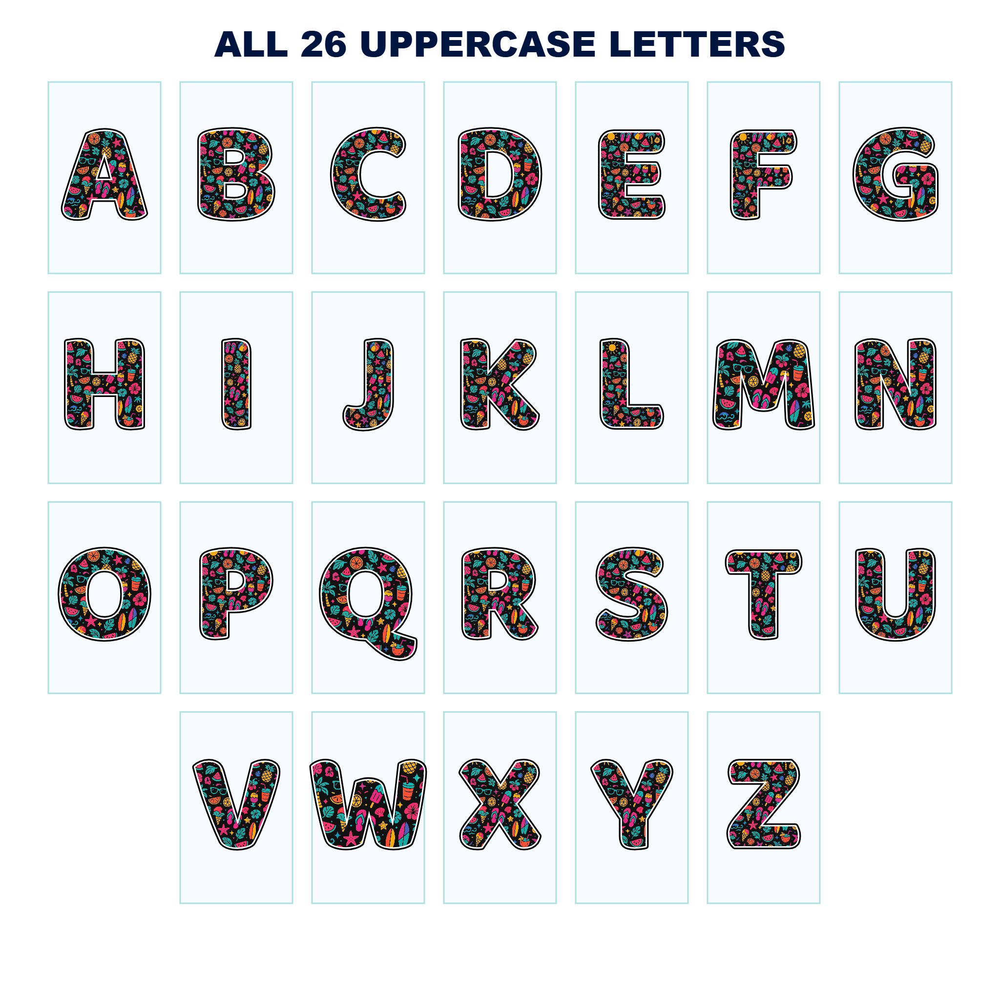 Tropical Summer Display Lettering Pack – Set 01 – Uppercase A–Z