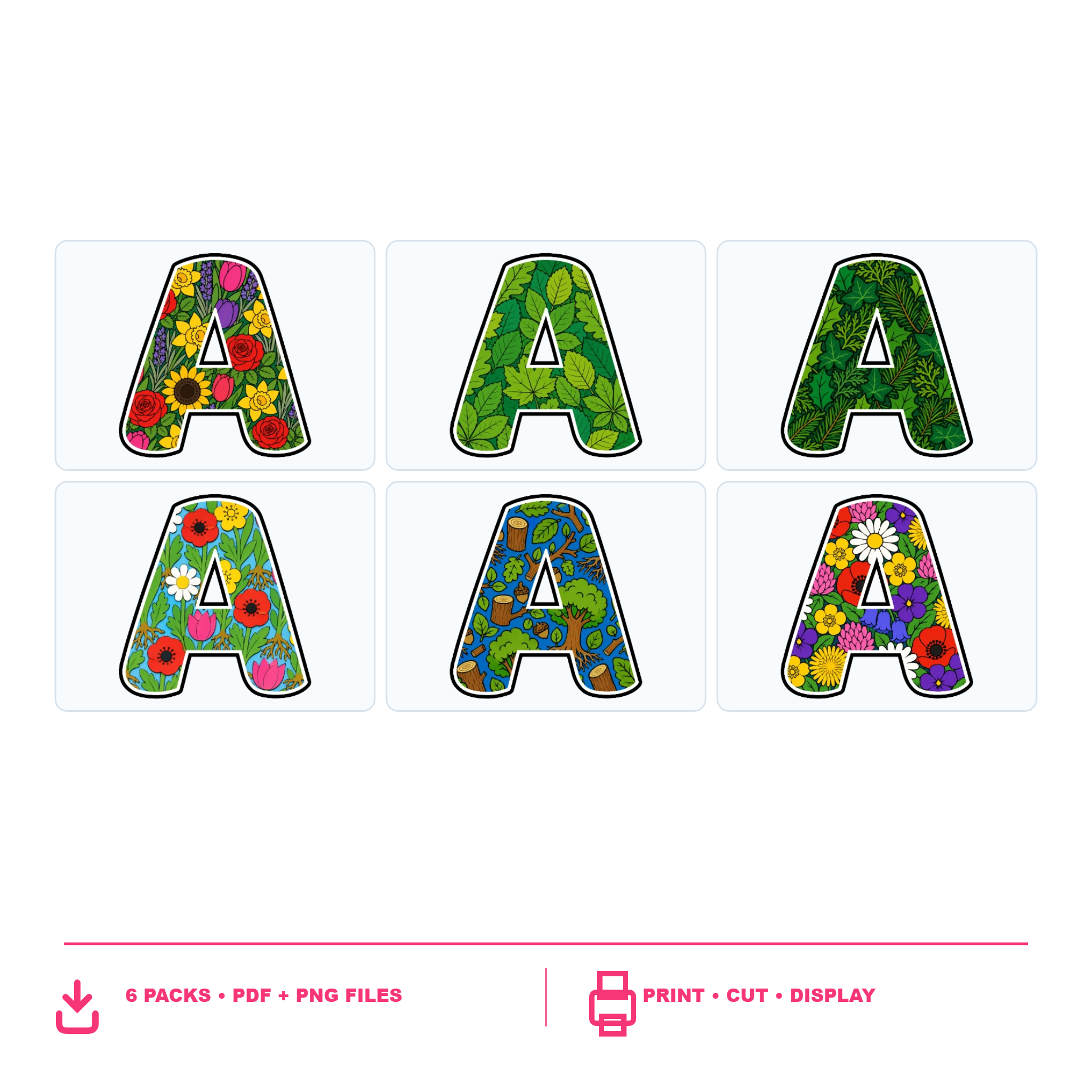 Year 1 Science Plants Display Lettering Collection - Set 01 - 6 Uppercase A-Z Packs