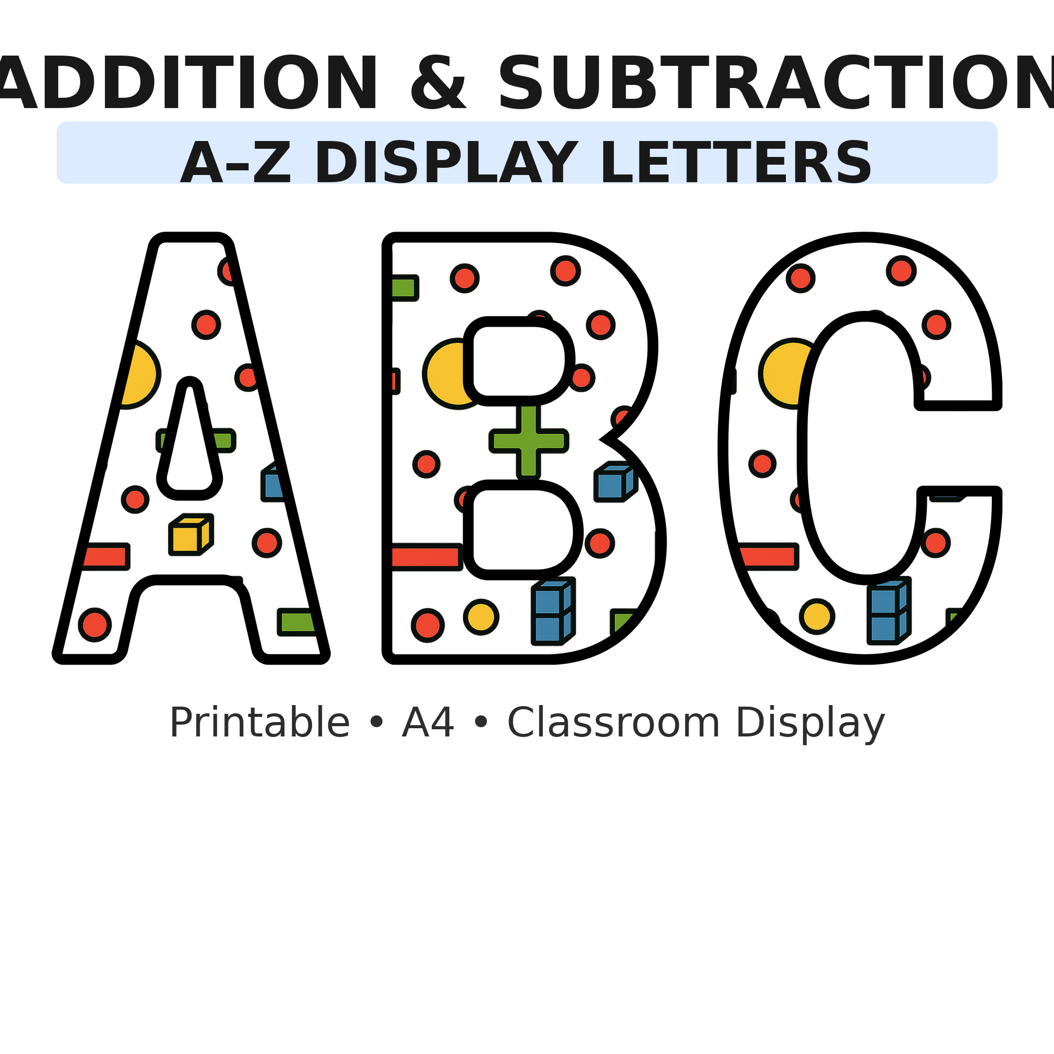 Addition and Subtraction Maths Display Board Letters | A–Z Alphabet | Printable KS1 Classroom Display | PDF