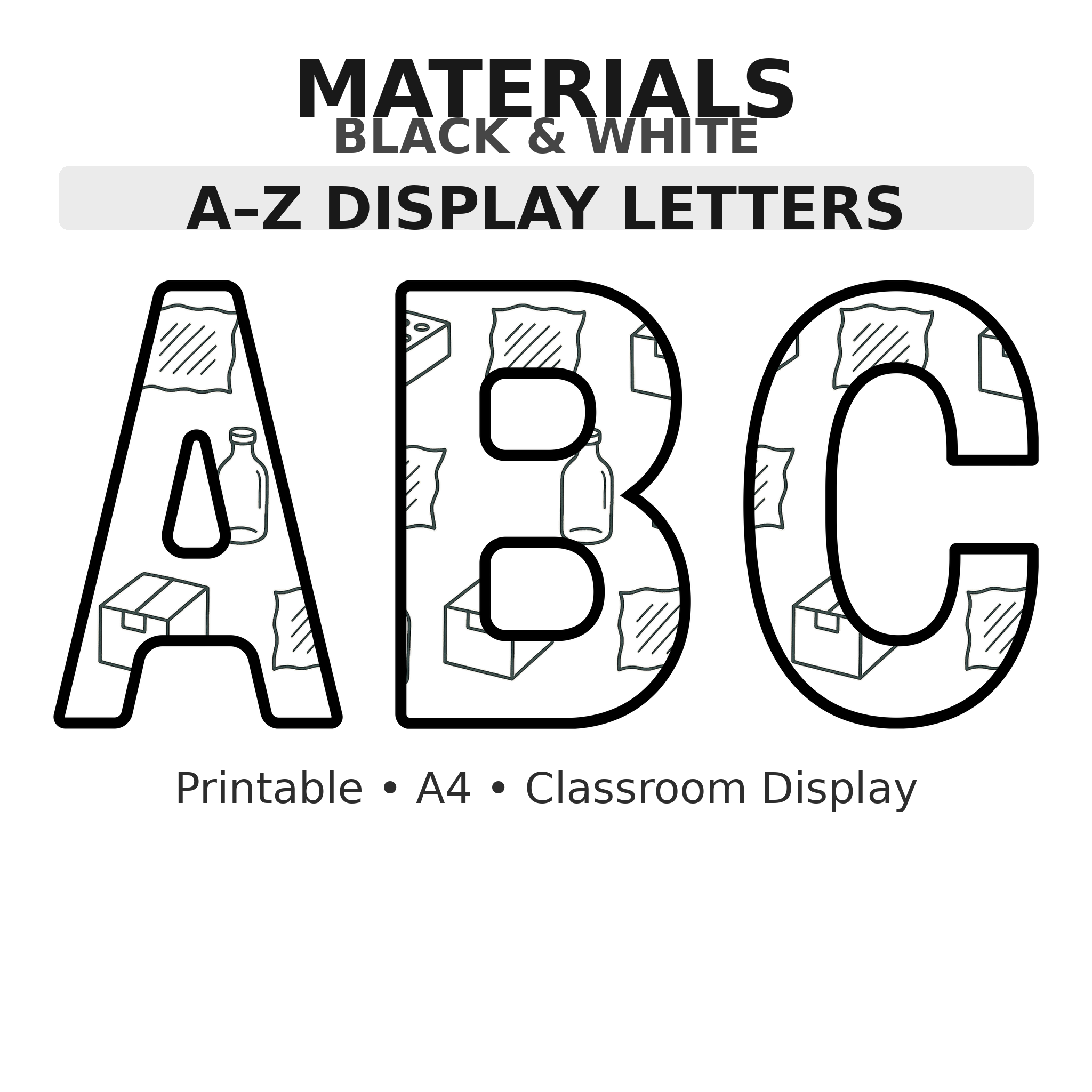Materials Science Display Board Letters | A–Z Alphabet | Printable KS1 Classroom Display | PDF