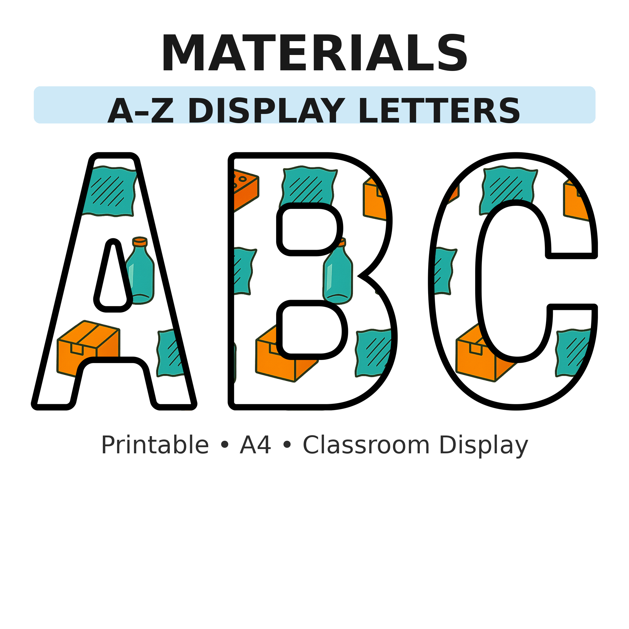 Materials Science Display Board Letters | A–Z Alphabet | Printable KS1 Classroom Display | PDF