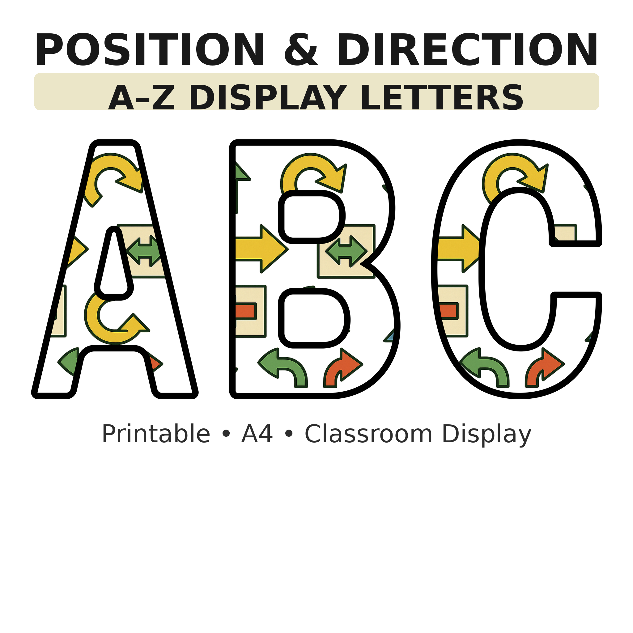 Position and Direction Maths Display Board Letters | A–Z Alphabet | Printable KS1 Classroom Display | PDF