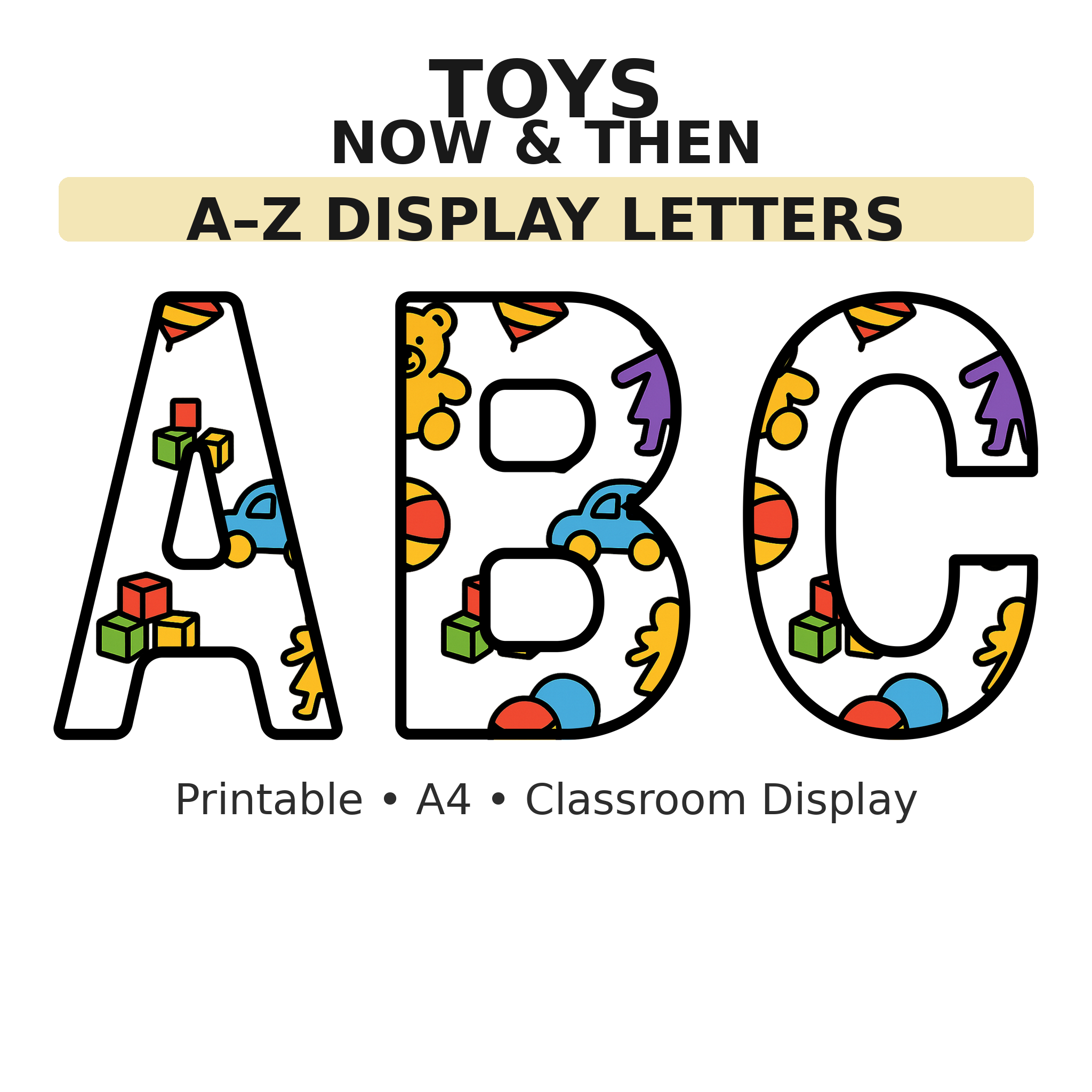 Toys Now and Then History Display Board Letters | A–Z Alphabet | Printable KS1 Classroom Display | PDF