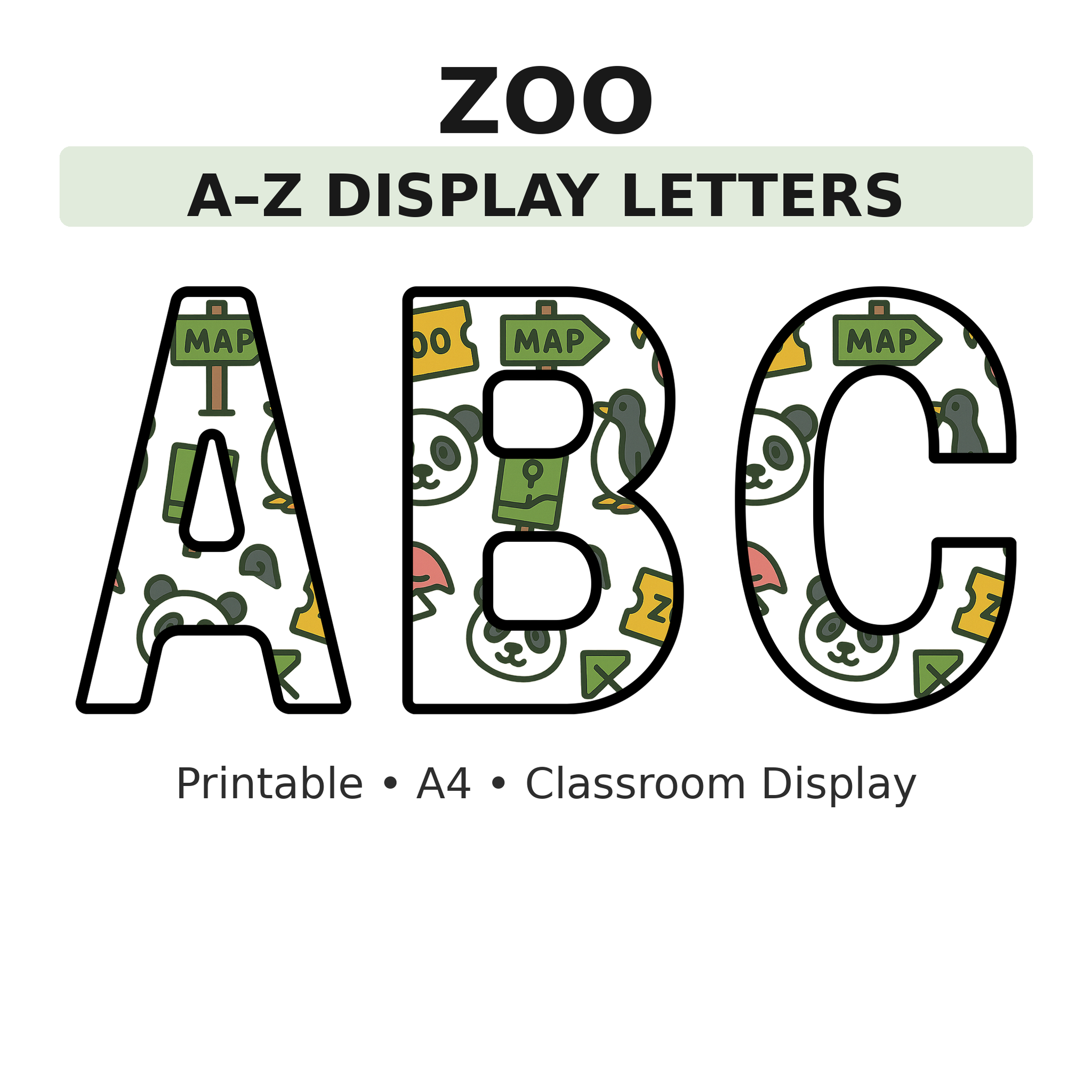Zoo Display Board Letters | A–Z Alphabet | Printable KS1 Classroom Display | PDF